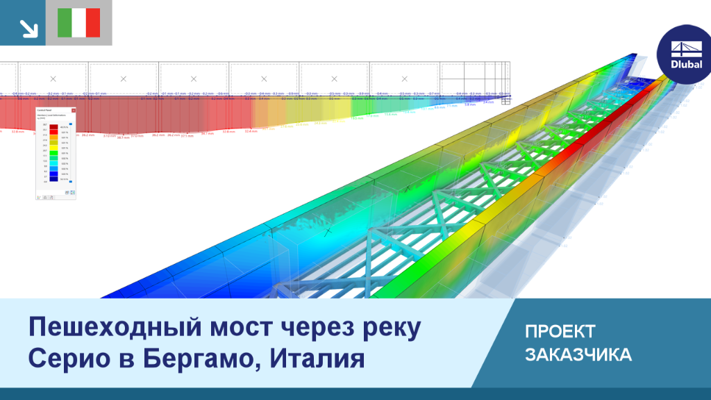 Элегантный пешеходный мост через реку Серио в Бергамо демонстрирует современное проектирование и строительство.