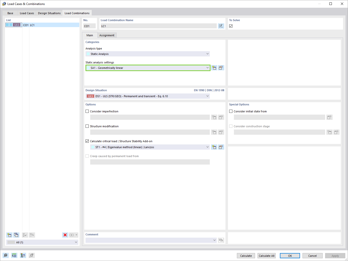 Параметры статического анализа