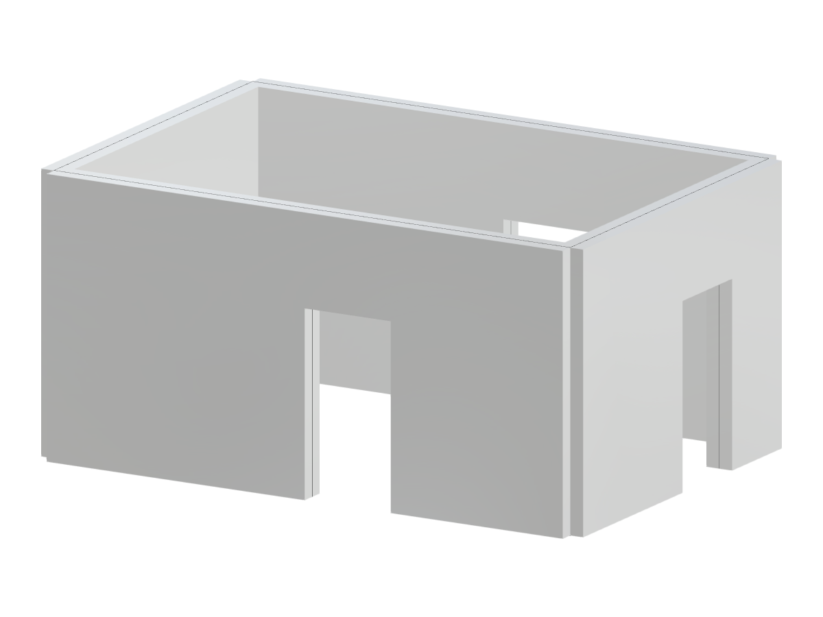 Простое помещение со стенами, включая три проема, которые служат дверями.