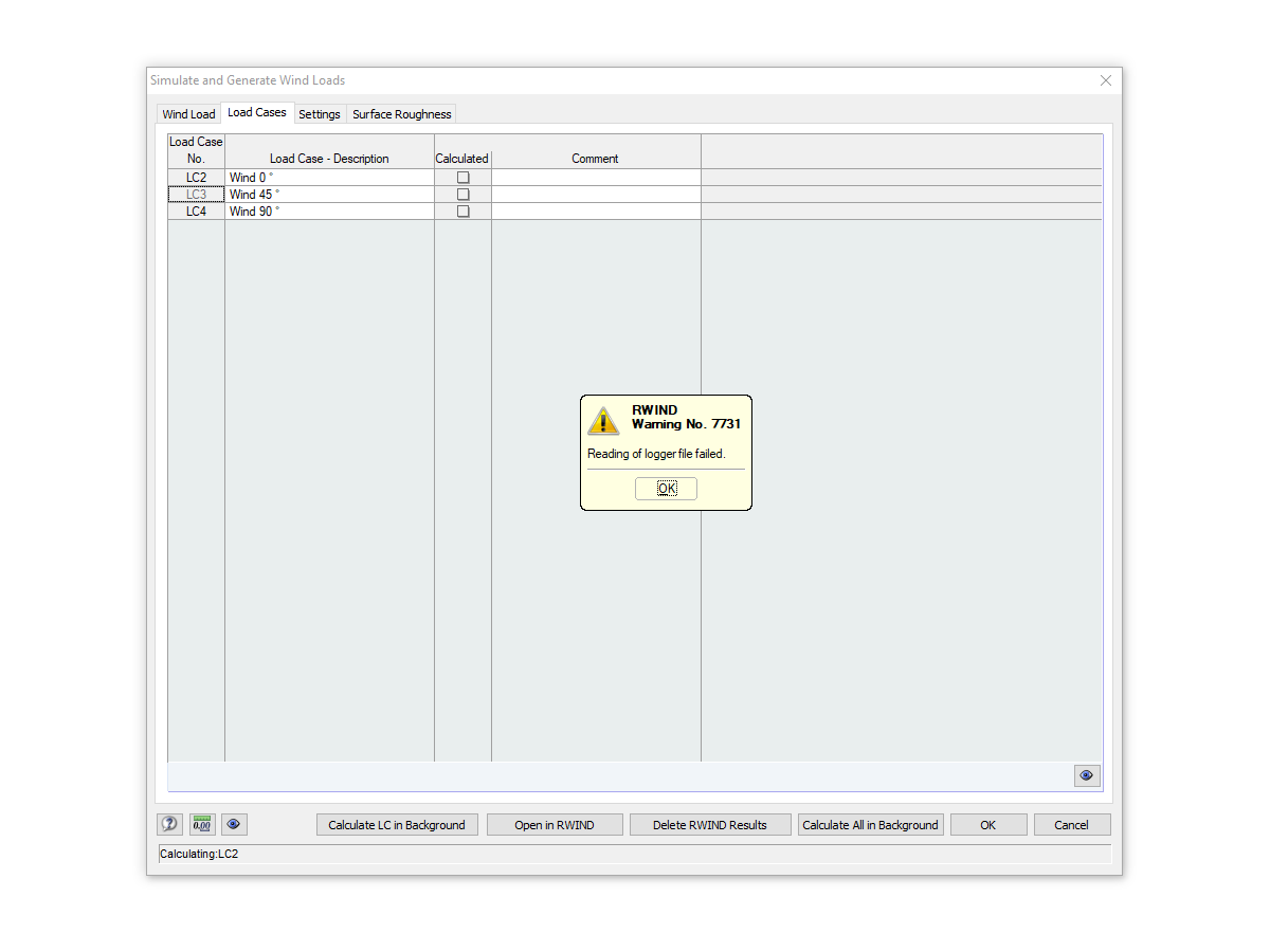 FAQ 005338 | При экспорте модели из RFEM в RWIND я получаю сообщение «Предупреждение № 7731» | Не удалось прочитать файл регистратора. " Что мне делать ...