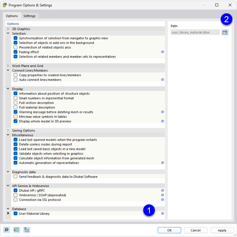 Проверка местоположения пользовательской библиотеки материалов