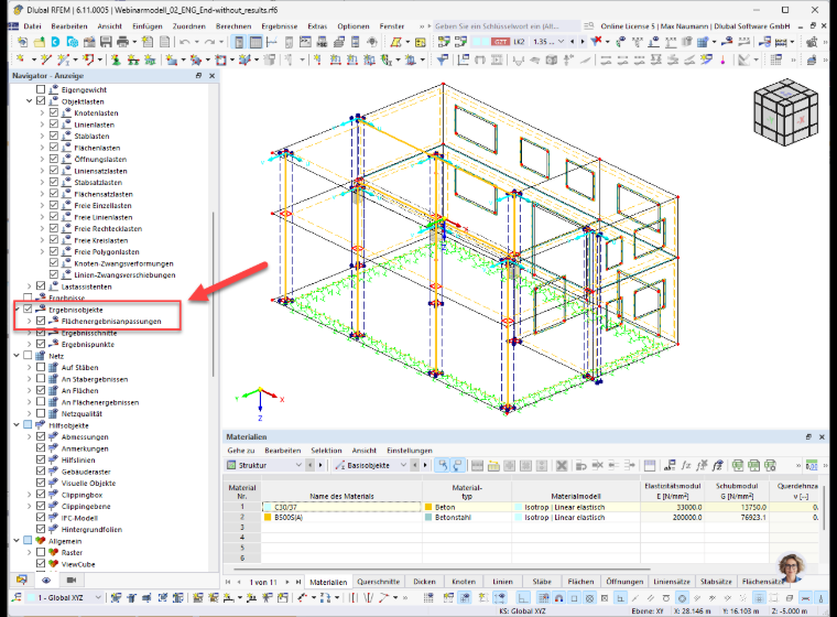 RFEM 6: Активация изображения корректировок результатов для поверхностей