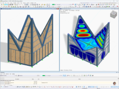 Две модели дома с видами конструкций и деформаций, иллюстрирующими влияние нагрузок.