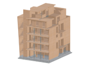 Шестижтажное жилое здание из КЛТ, спроектированное с учетом сейсмостойкости в Модене, Италия, демонстрирующее передовые технологии деревянного строительства.