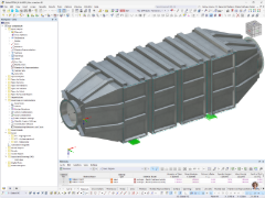 3D-модель газгольдера из нержавеющей стали показывает структурные детали и архитектурные элементы.