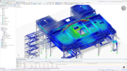 Расчетная модель установки непрерывной разливки, показывающая общую деформацию под действием собственного веса в RFEM 6.