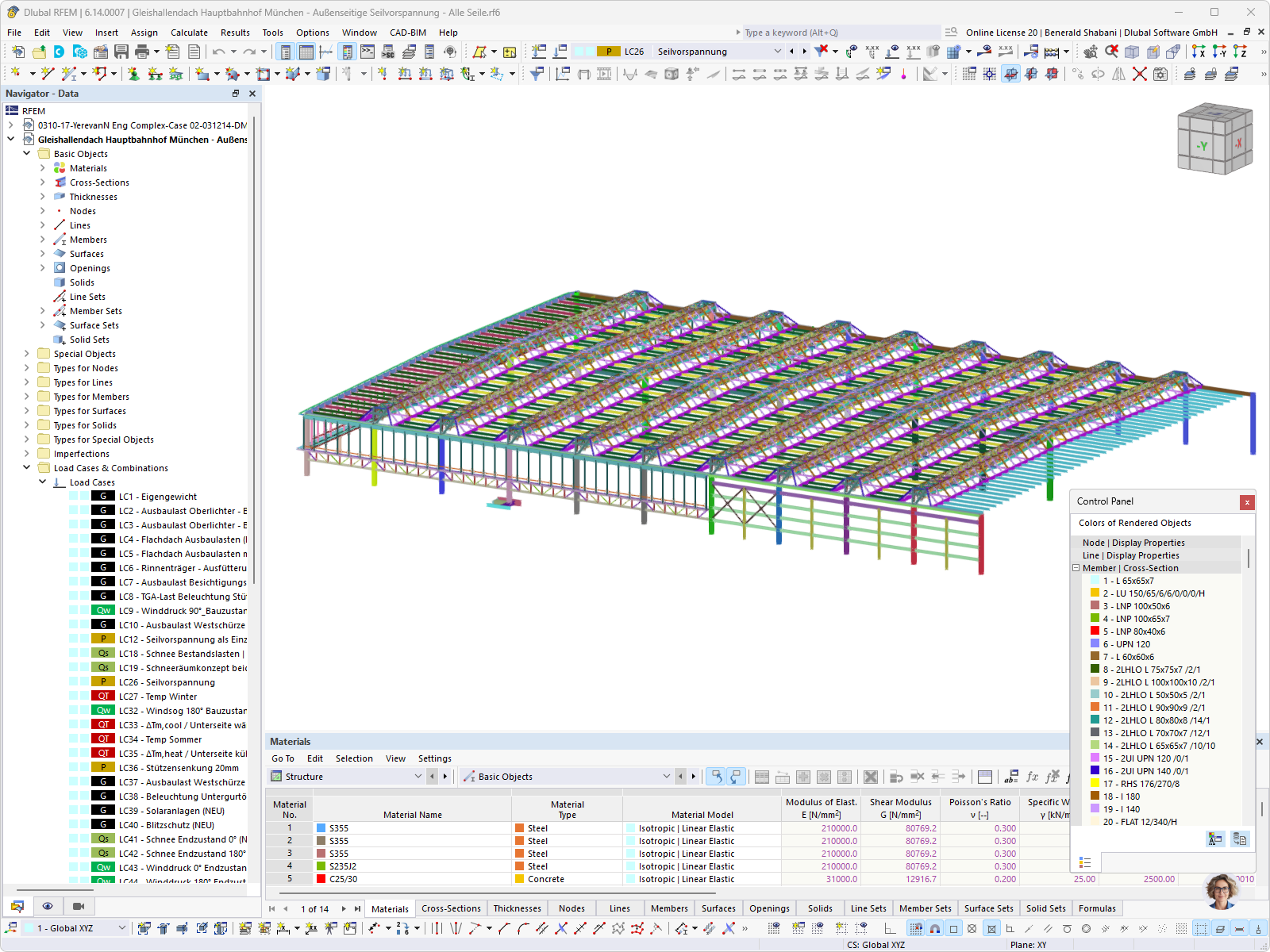 Модель RFEM путевого зала Мюнхенского центрального вокзала