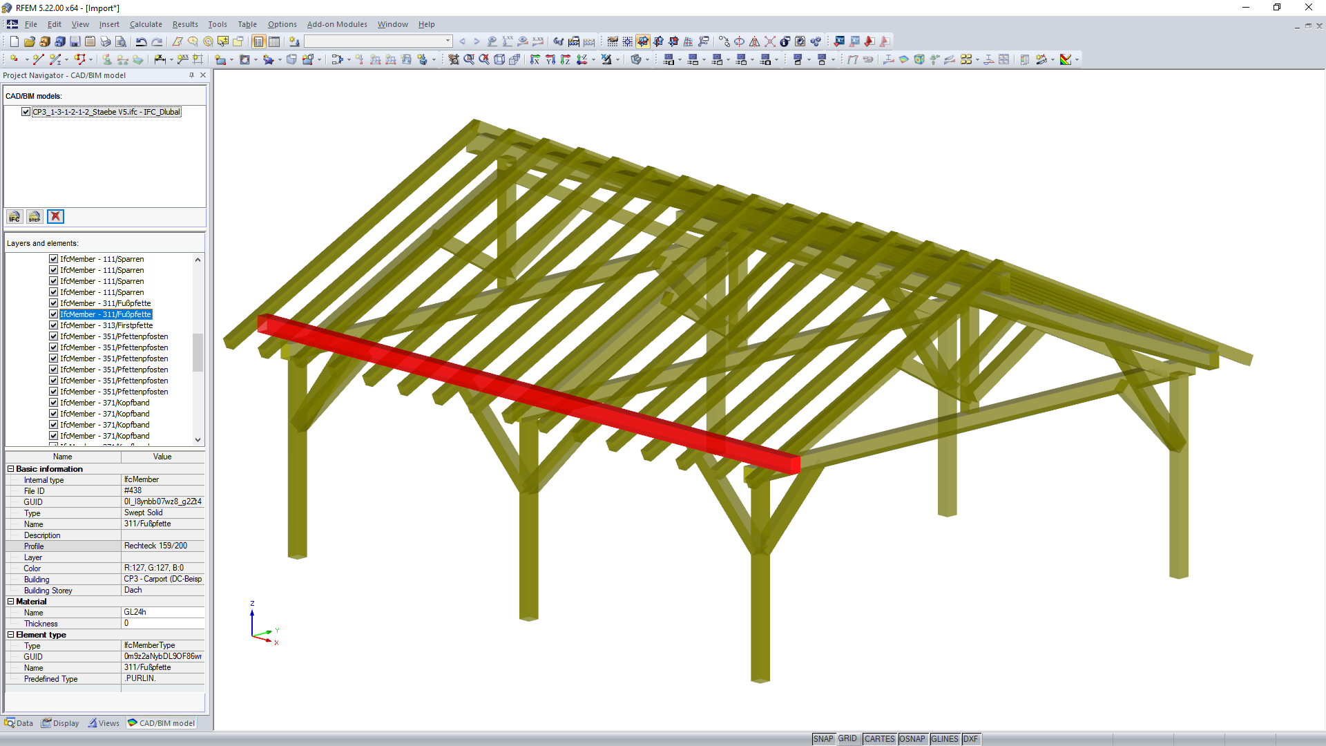 Aus Dietrich's importiertes IFC-Modell in RFEM