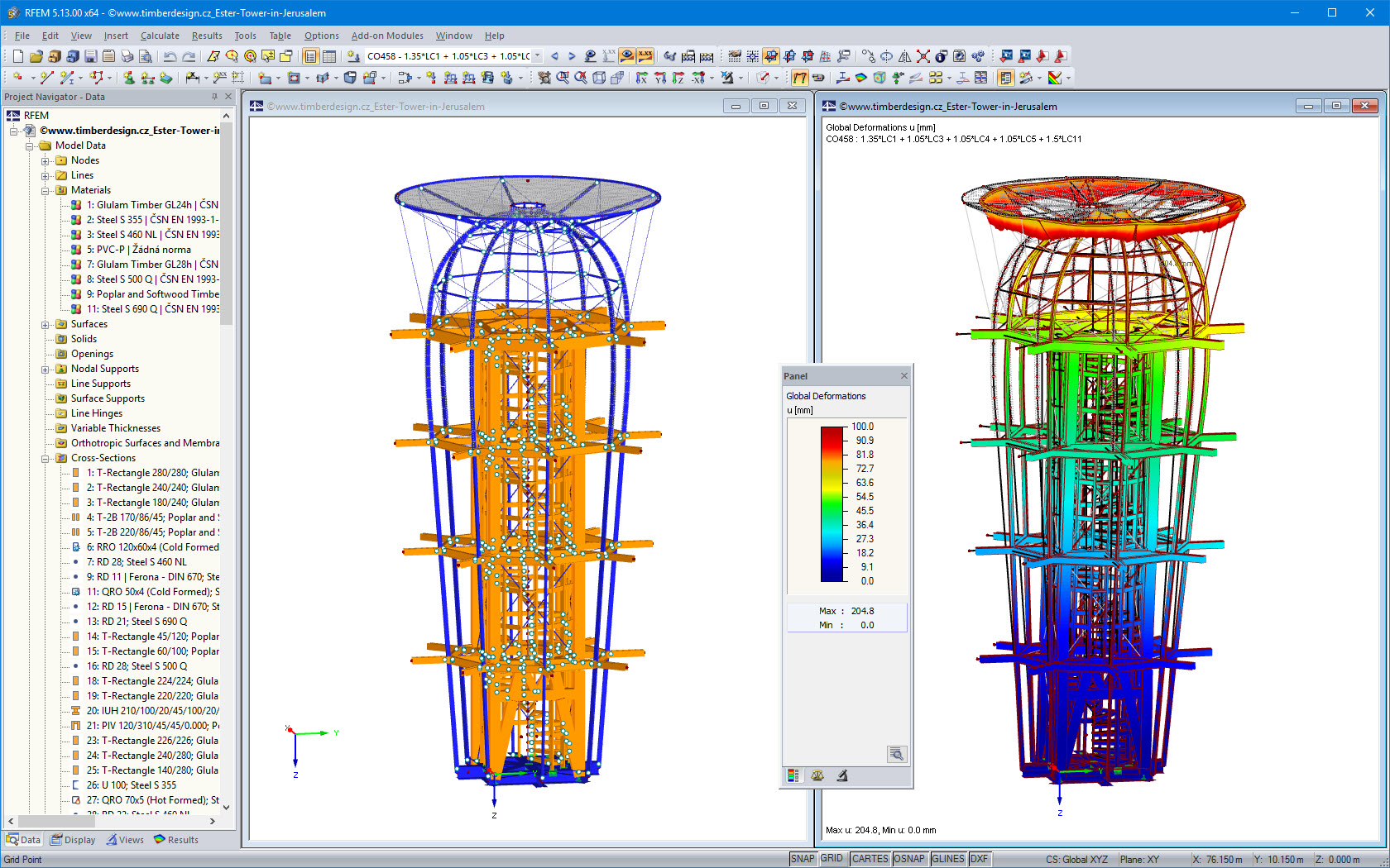RFEM 中的酯类塔架结构模型