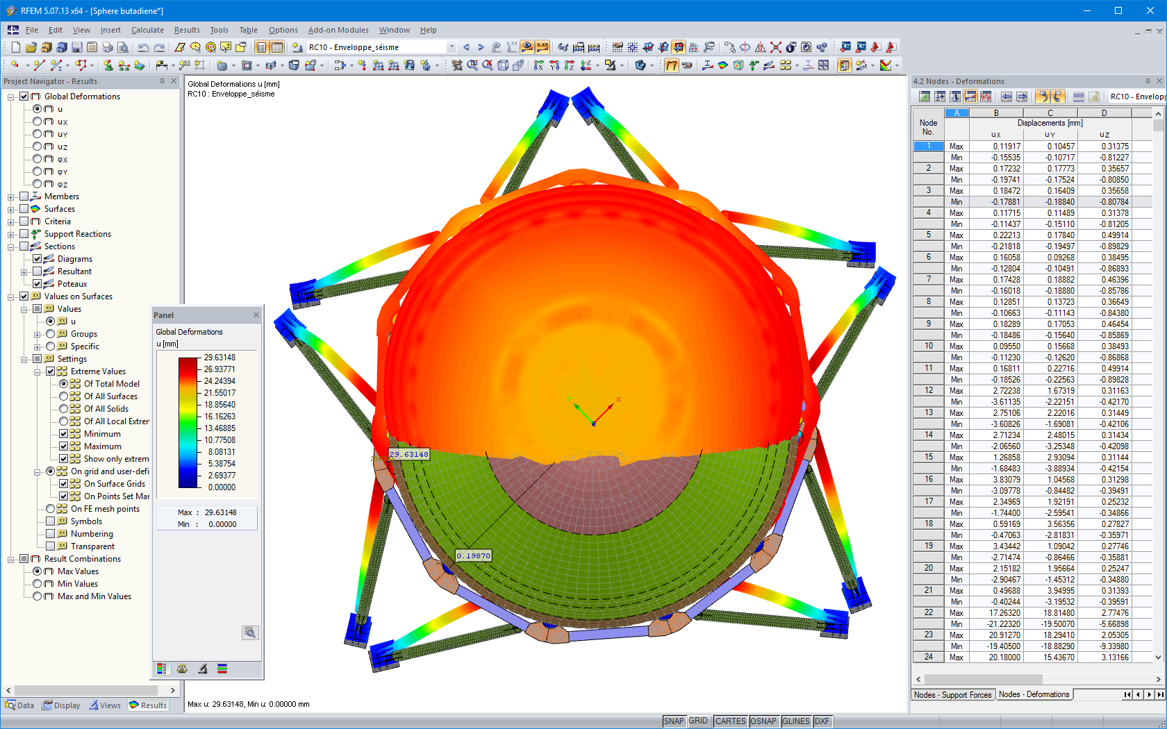 Draufsicht der seismischen Deformation in RFEM