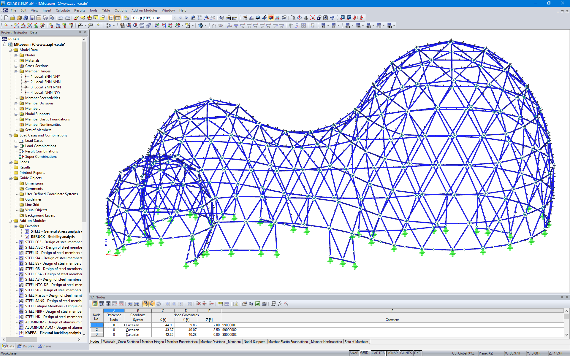 RSTAB 中接待大楼的3D模型（© zapf & co.）
