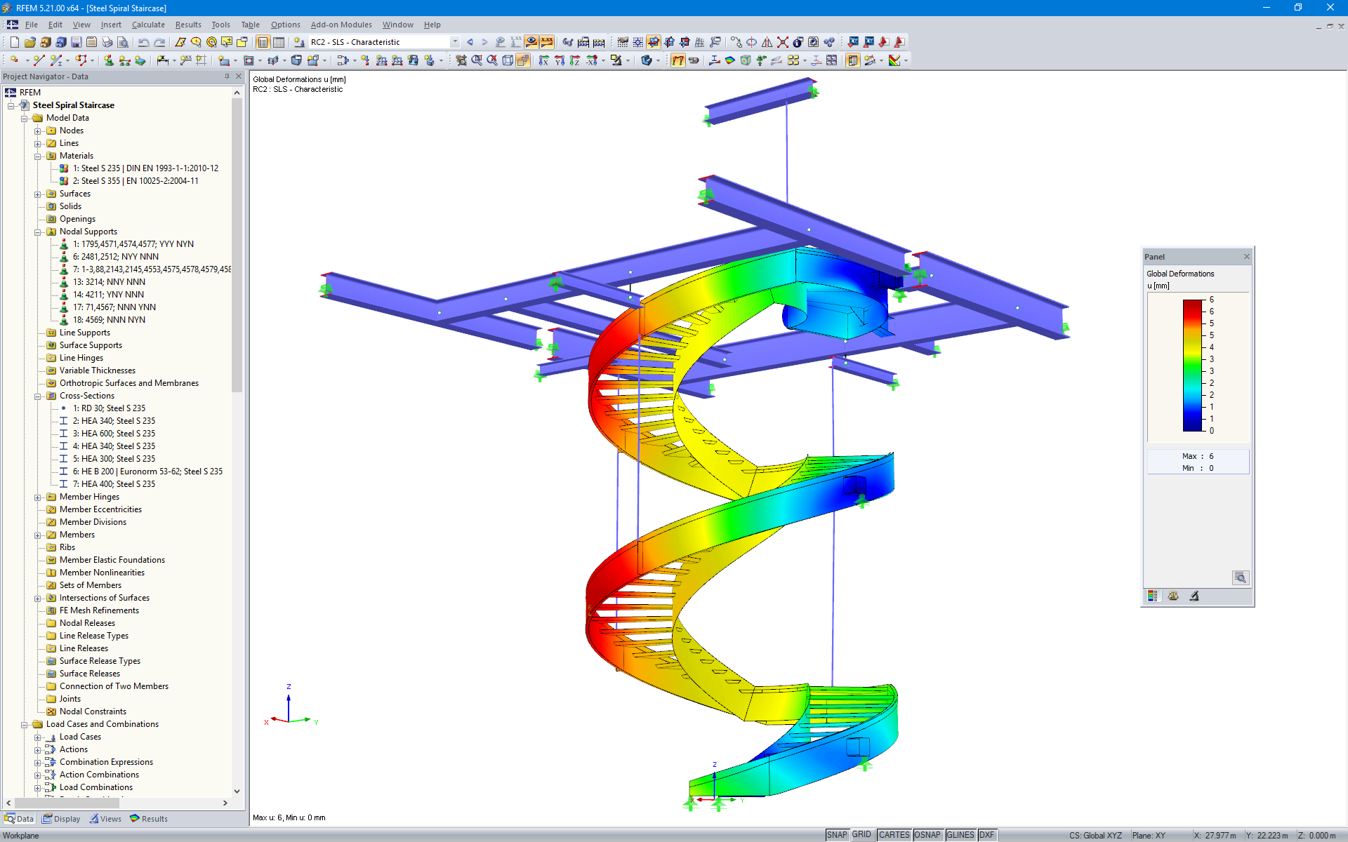 RFEM 螺旋楼梯模型以及可视化变形 (© Vic Obdam Staalbouw BV)