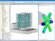 Markas 总部的整个 3D 模型（左）和在 RFEM 中进行桁架连接应力分析（右，© ATP）
