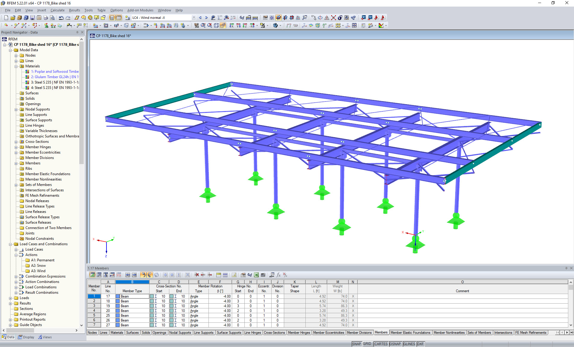 自行车避难所的 RFEM 模型（© BET MoselleBois）
