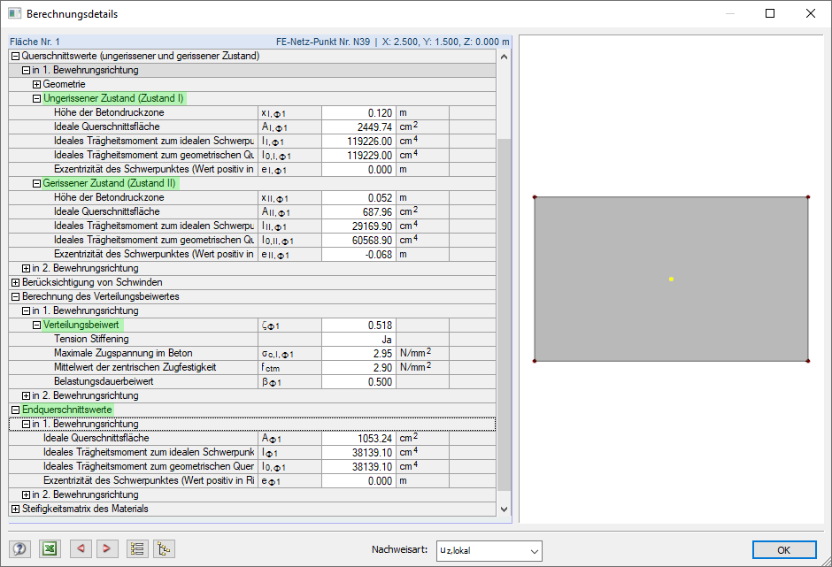 Dialog Berechnungsdetails