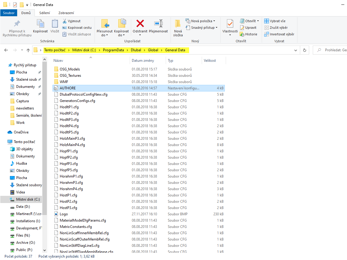 文件夹 C:\ProgramData\Dlubal\Global\General Data 中的 AUTHORE.INI 文件