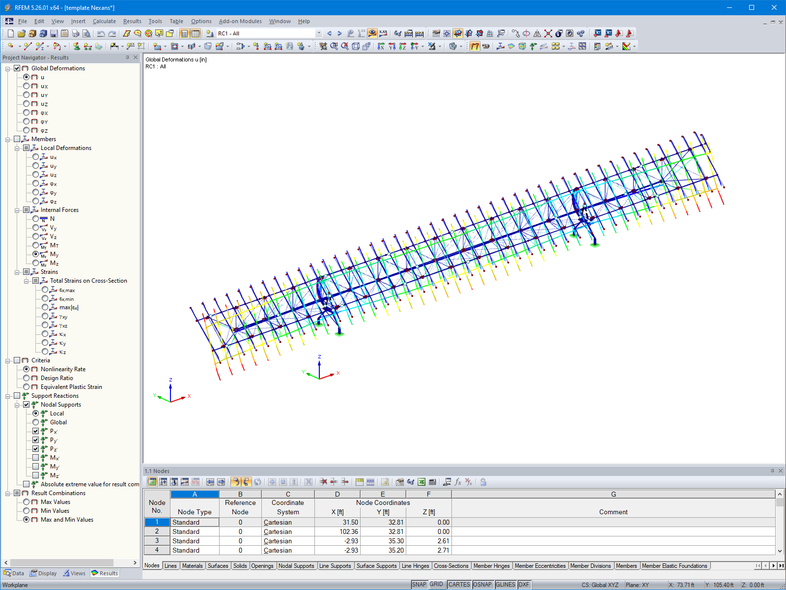 Affichage de la déformation du tracker solaire dans RFEM