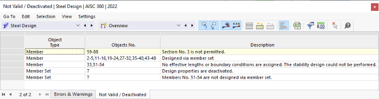 钢结构设计的“无效/停用”结果表