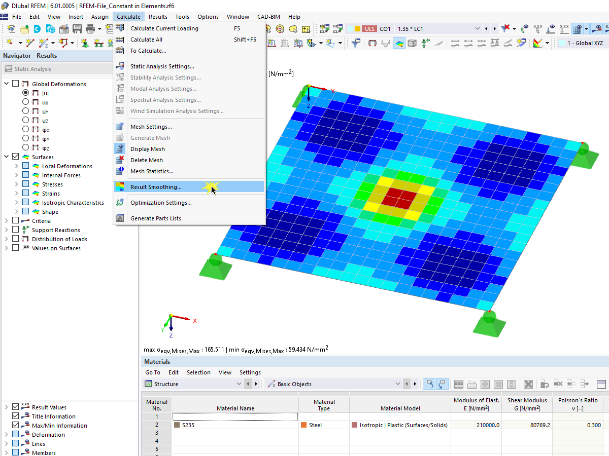 常见问题解答005122 | Wo kann ich in RFEM 6 einstellen, dass die Spannungen innerhalb der Elemente konstant ausgegeben werden sollen?
