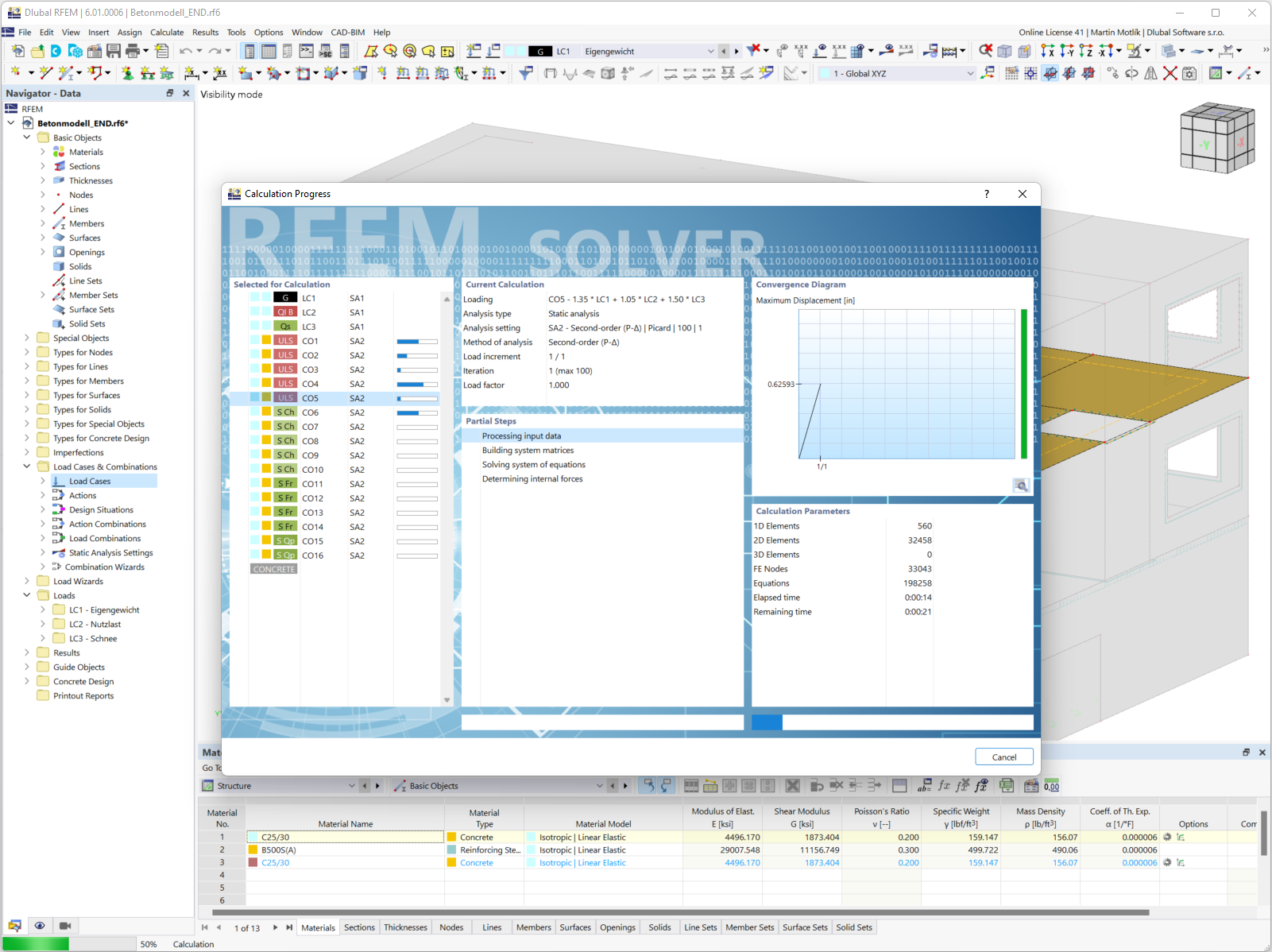 RFEM 6 中钢筋混凝土结构的冲切计算，附带内力检查图形。