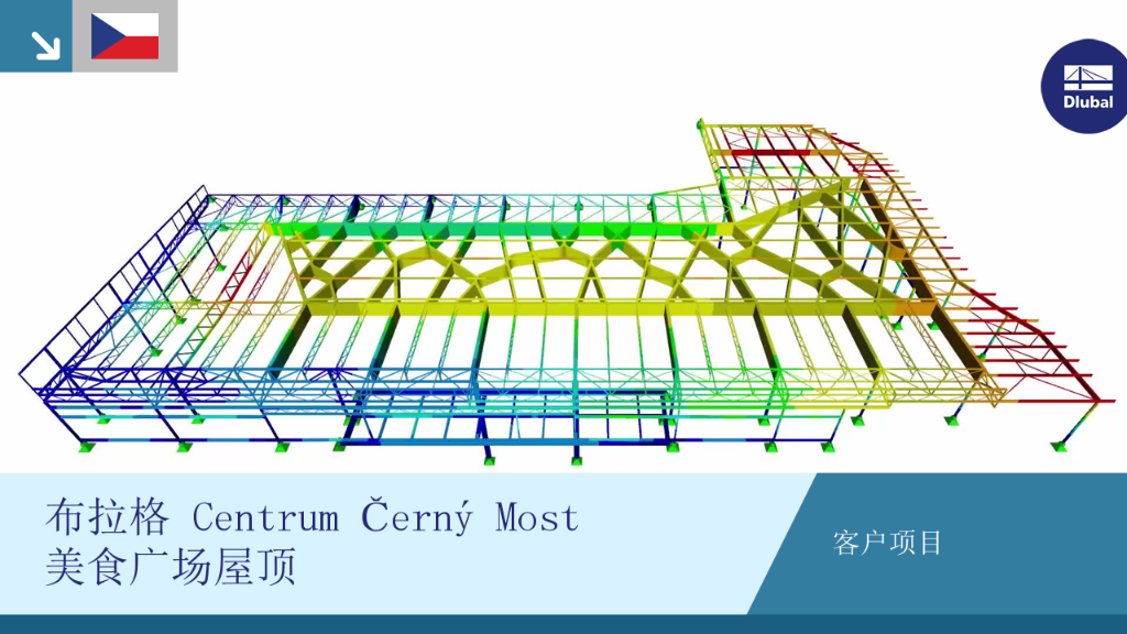布拉格 Černý Most 购物中心的美食广场的现代屋顶结构，创新地利用钢材和玻璃。