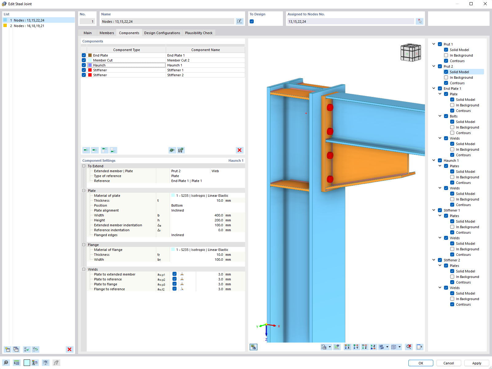 RFEM 6 钢结构节点附加模块的组件设置