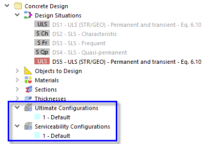 ULS 和 SLS 设计的默认配置