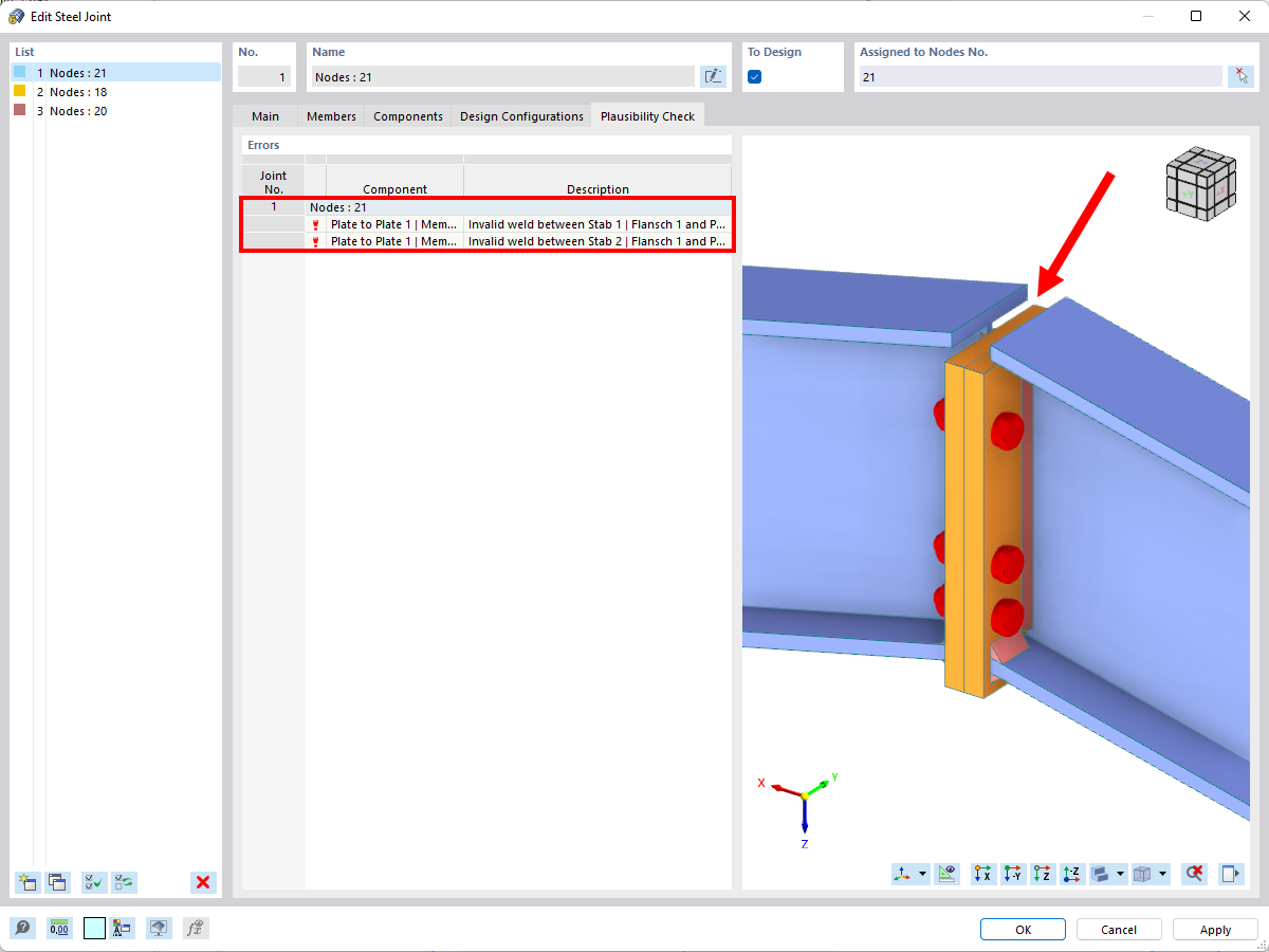 连接检查过程中的错误消息 | RFEM 6 钢结构节点模块