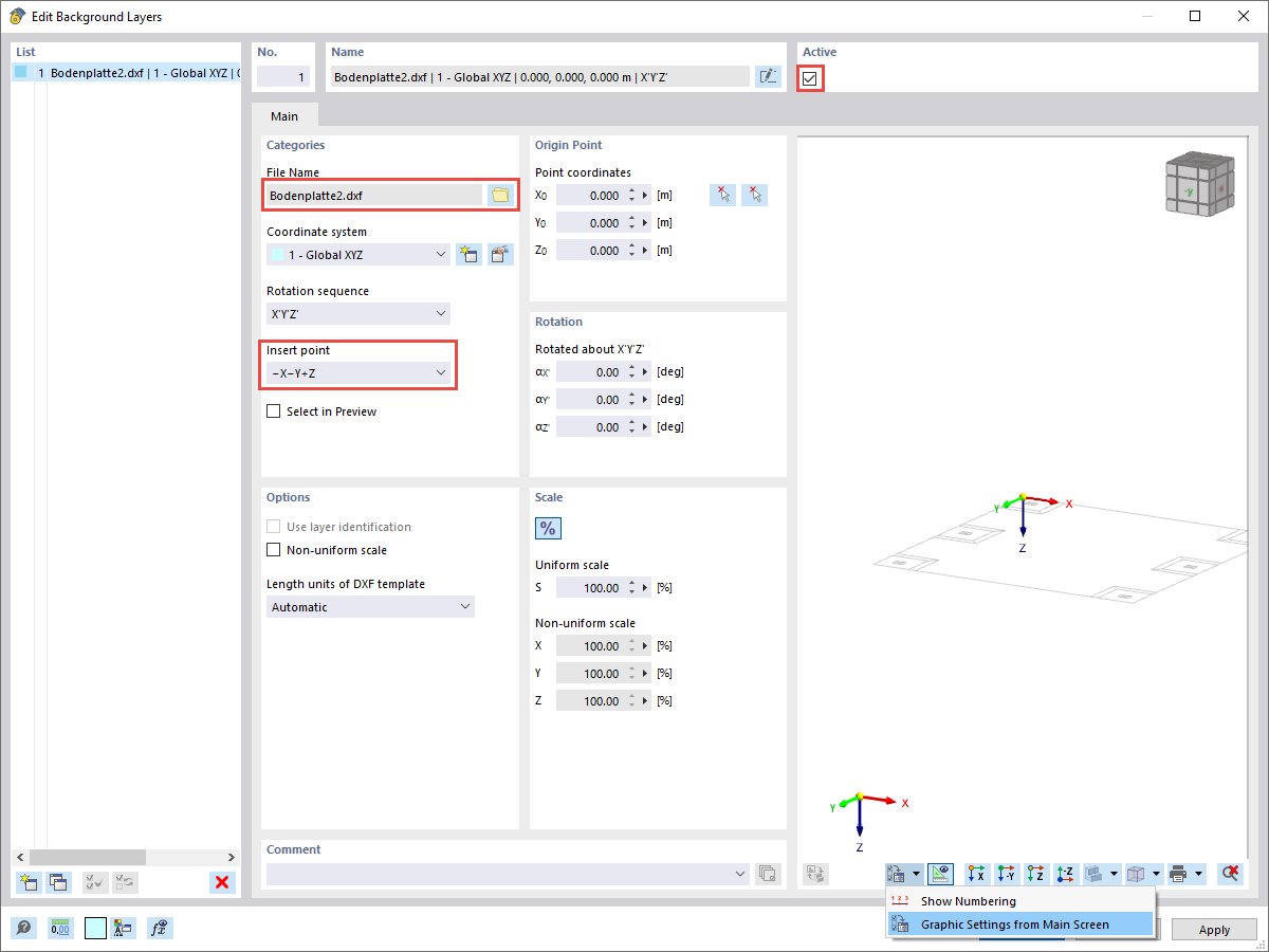 常见问题解答 005220 | 如何在 RFEM 6 或 RSTAB 9 中插入 DXF 文件作为背景层？