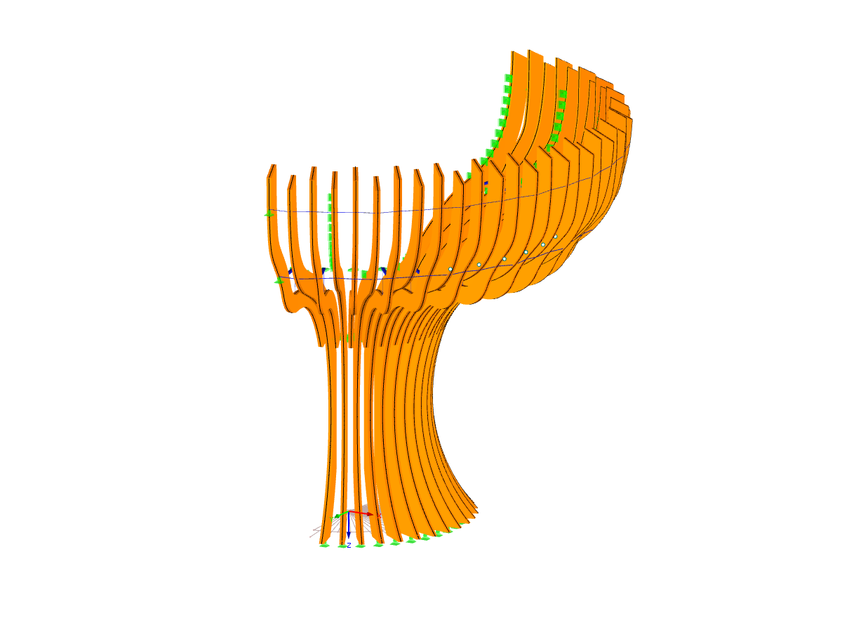 RFEM 中阿塞拜疆馆的树的 3D 模型（©Rubner）