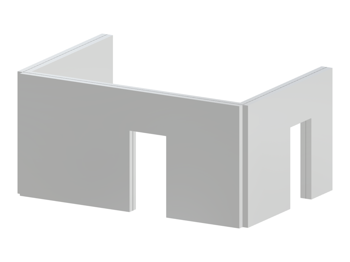 混凝土U形墙截面，设有三个门洞，设计为结构构件。