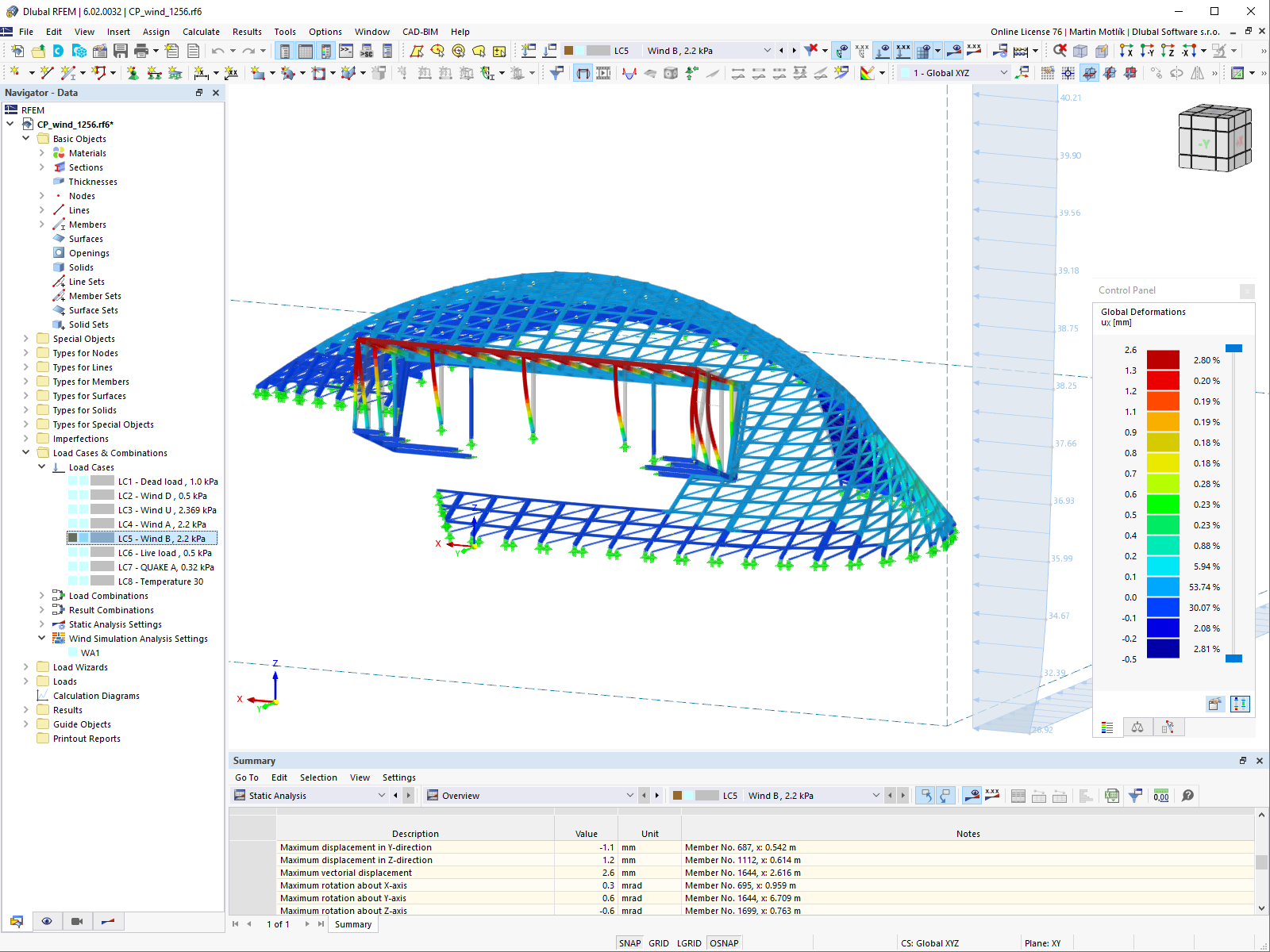 RFEM 6中风洞外墙的部分模型