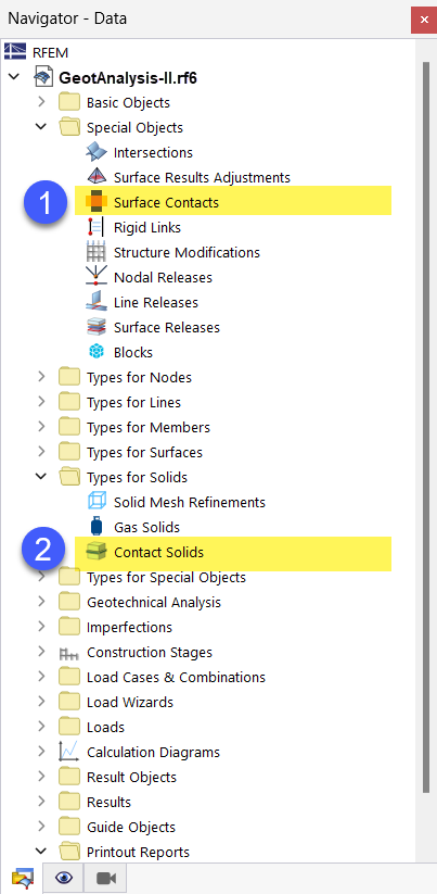 RFEM 6 导航器中的接触