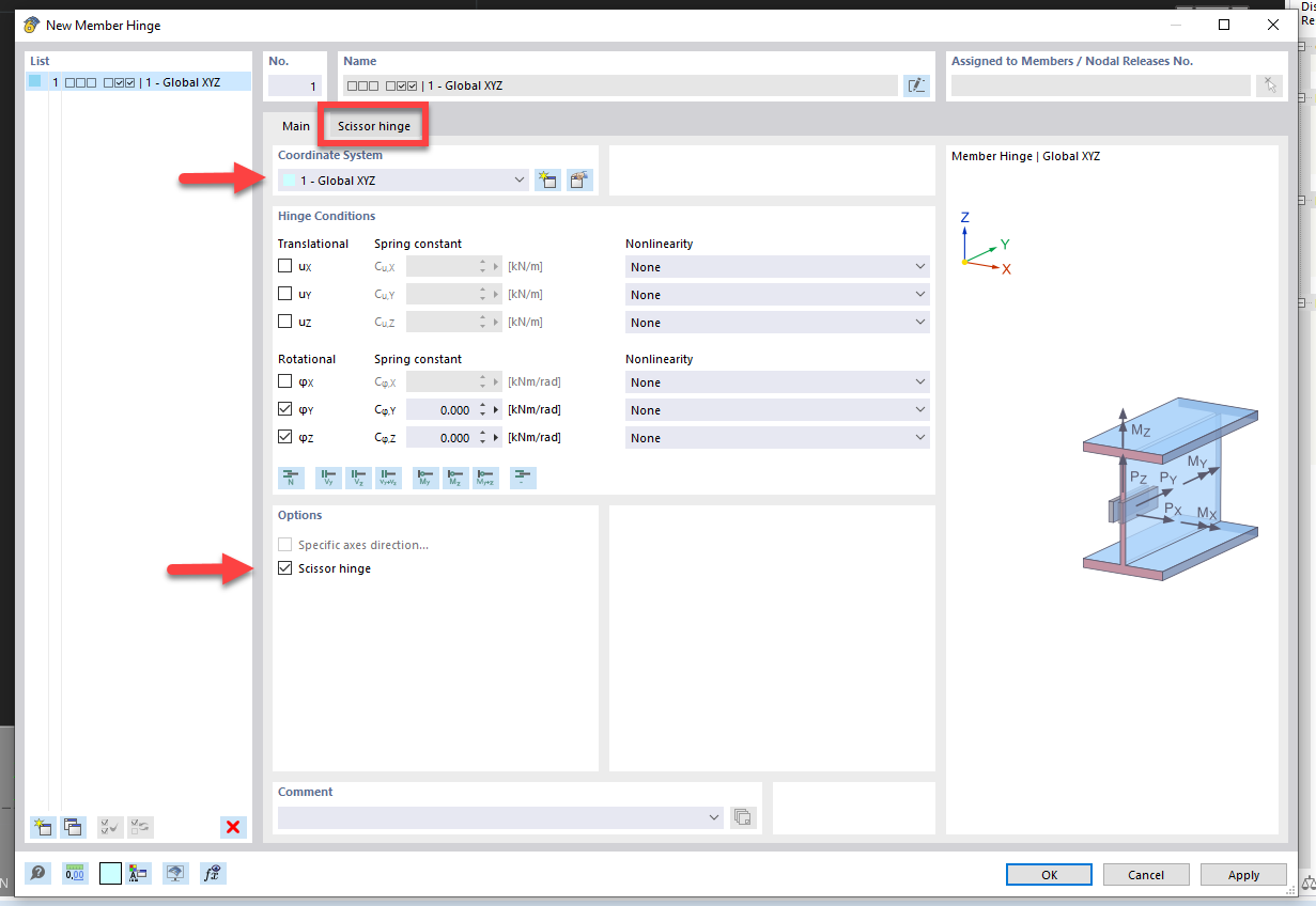 FAQ 005362 | 如何在 RFEM 6 中定义剪式铰？