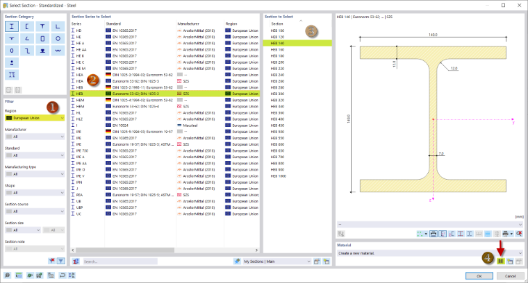 在库中选择截面 HEB 140