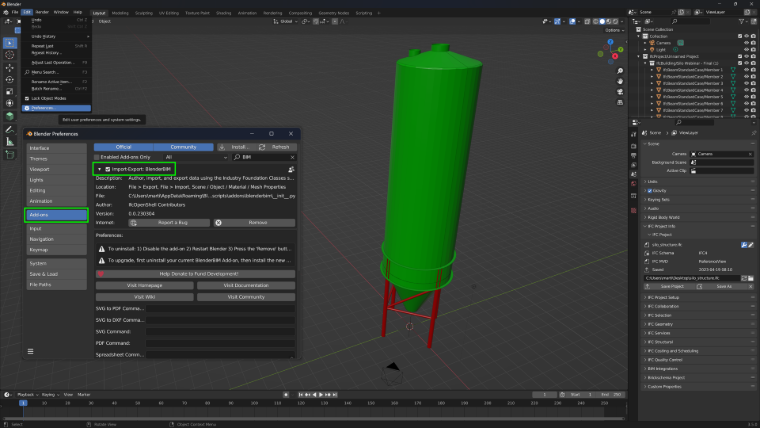 在Blender中激活BIM附加组件