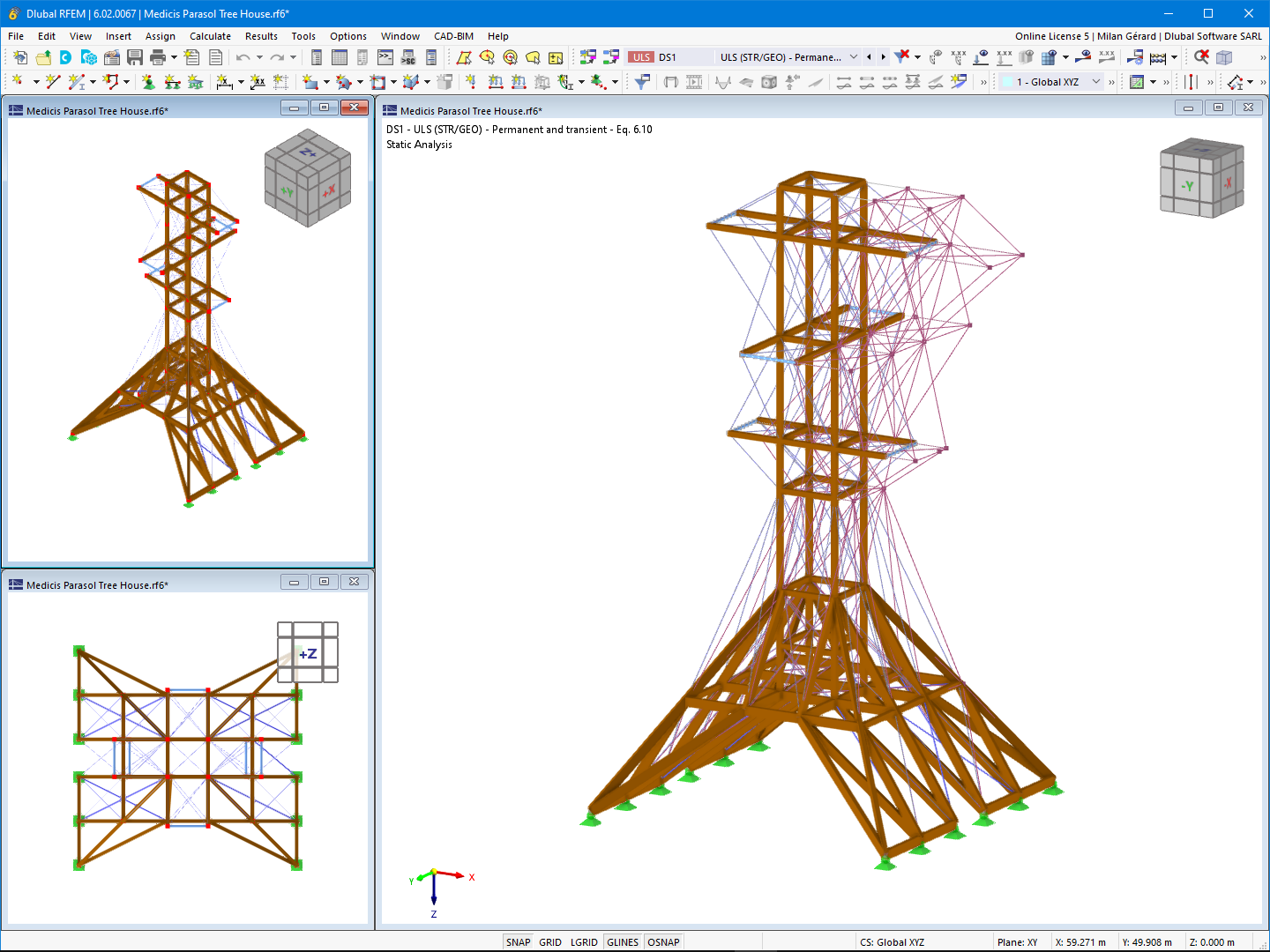 RFEM 中的遮阳伞棚和变形显示