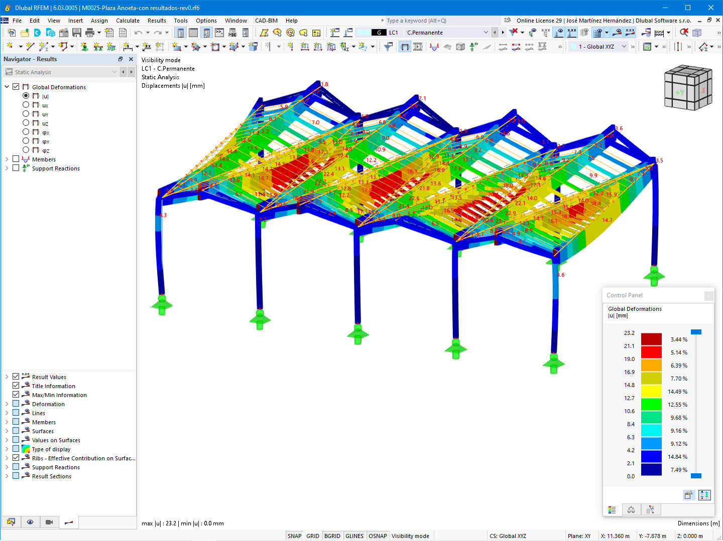 RFEM 中的屋面变形