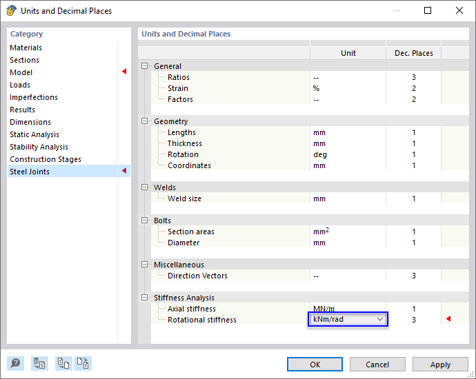 转动刚度的调整单位