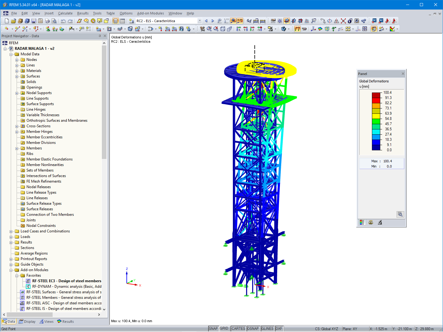 RFEM 模型与全局变形 (© SAQQARA Engineering)