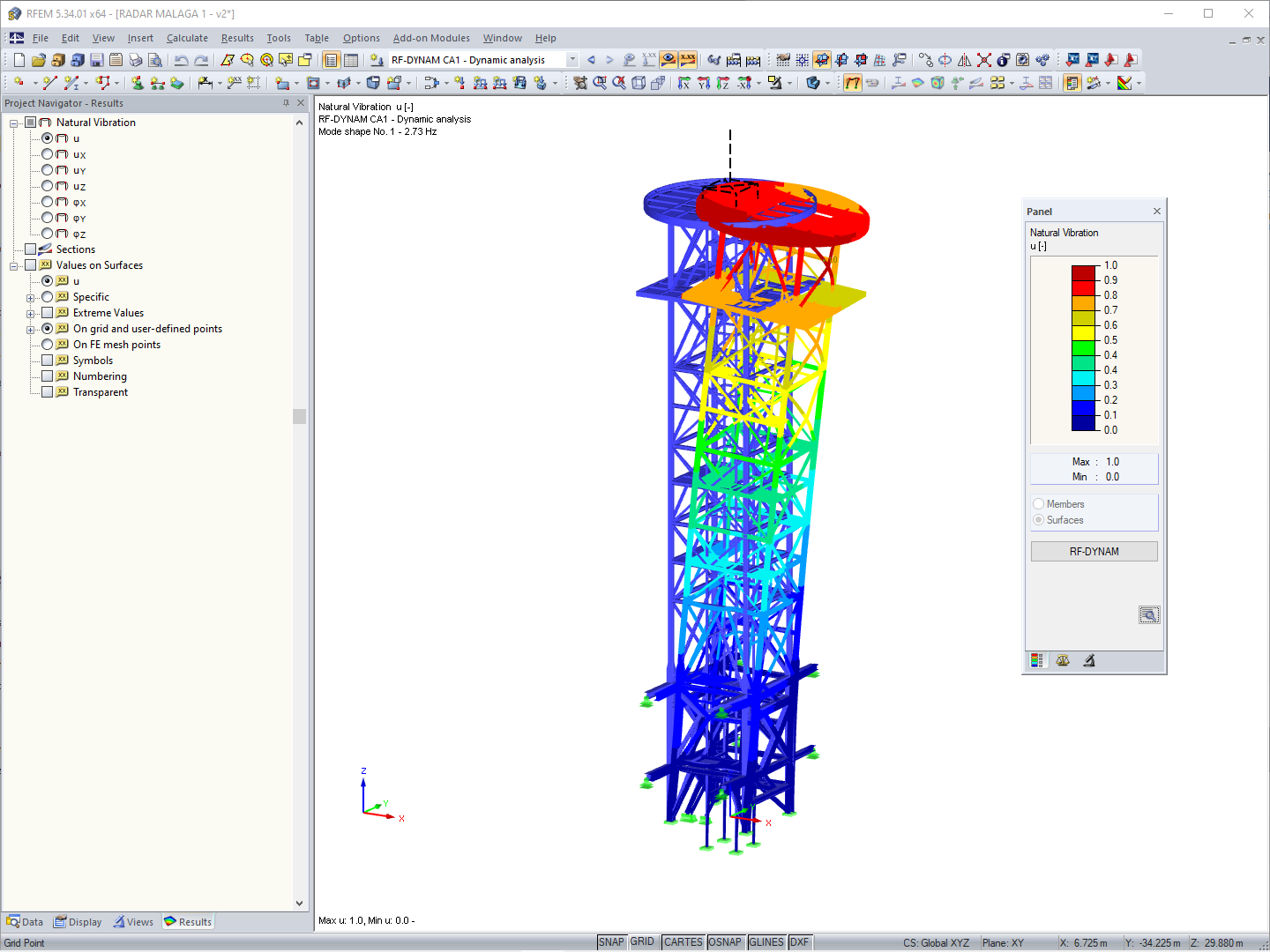 考虑固有振动的 RFEM 模型 (© SAQQARA Engineering)