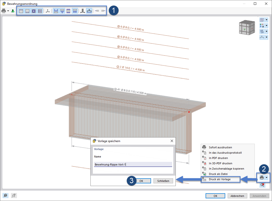 FAQ 005464 | 如何使用多组打印的钢筋布置的图形模板？
