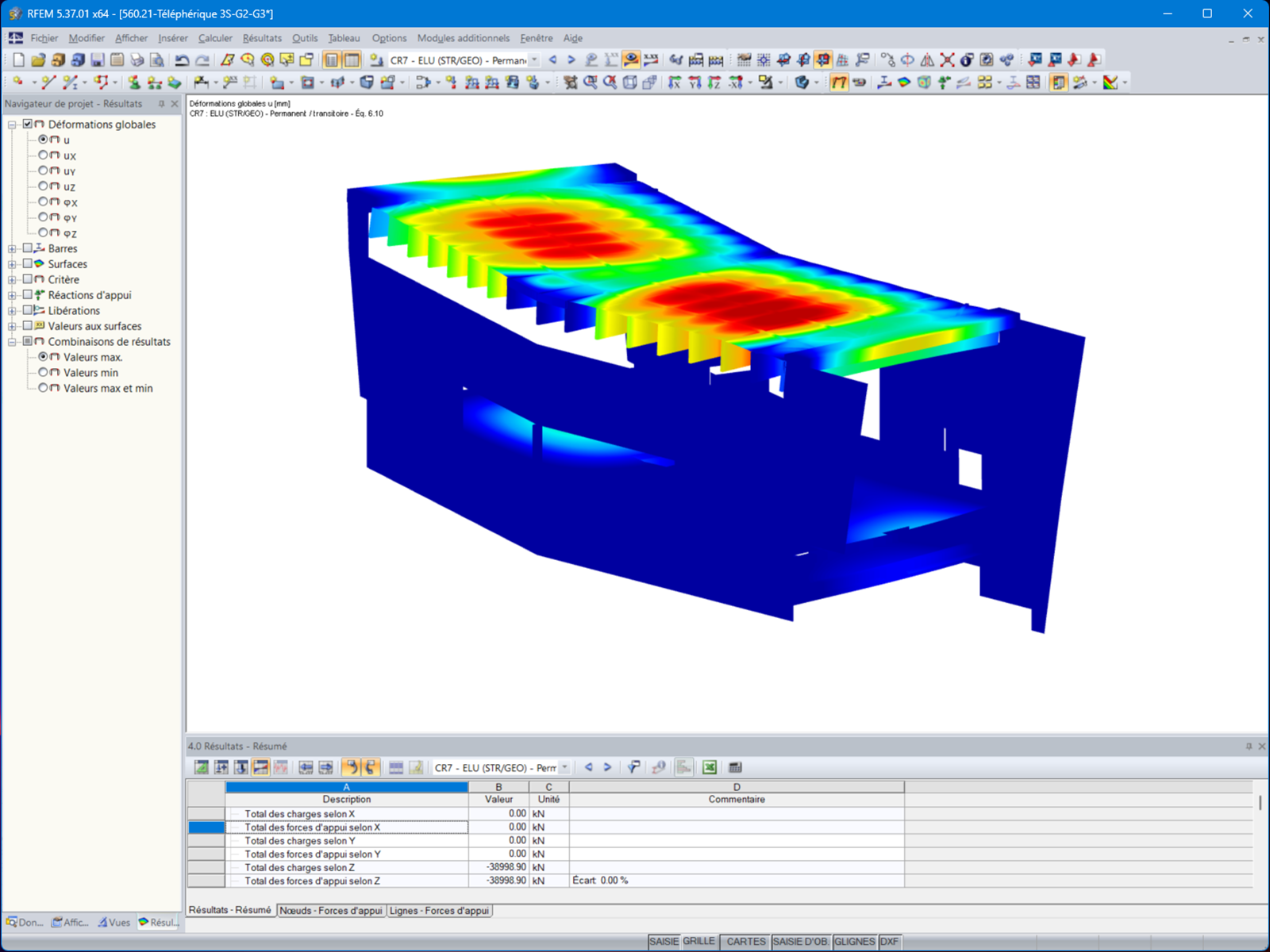 在 RFEM 5 中使用雪荷载和风荷载对 3S 缆车中间站进行变形分析