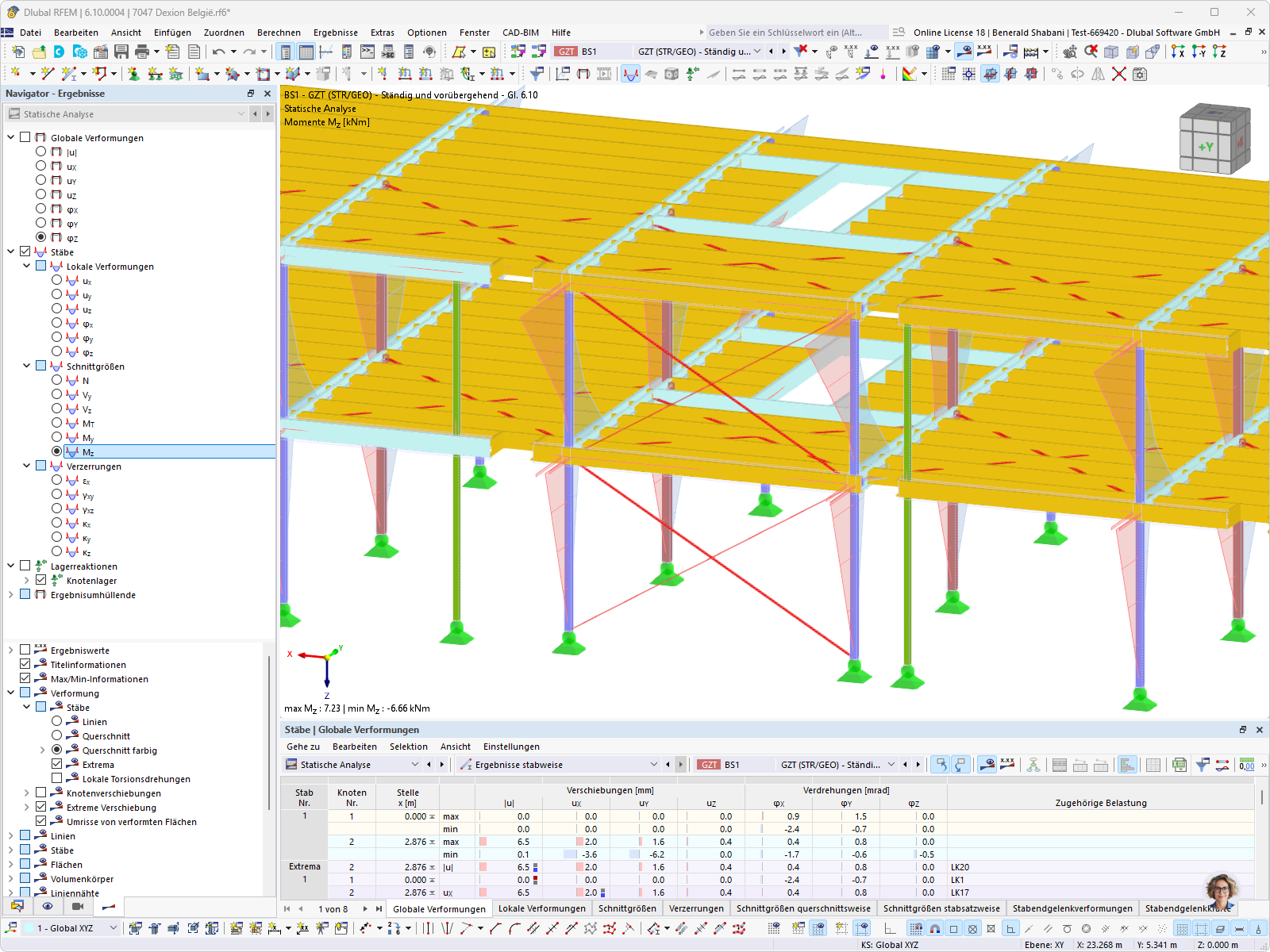 Stahlbühne mit Darstellung des Momentenverlaufs, modelliert von ALMACON Storage Systems BV.