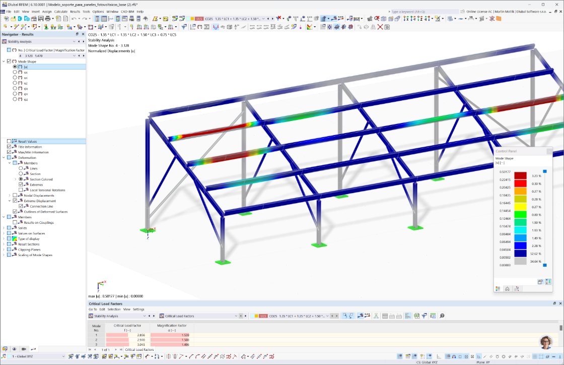 使用 RFEM 6 软件对光伏农业大棚结构进行详细的稳定性分析。
