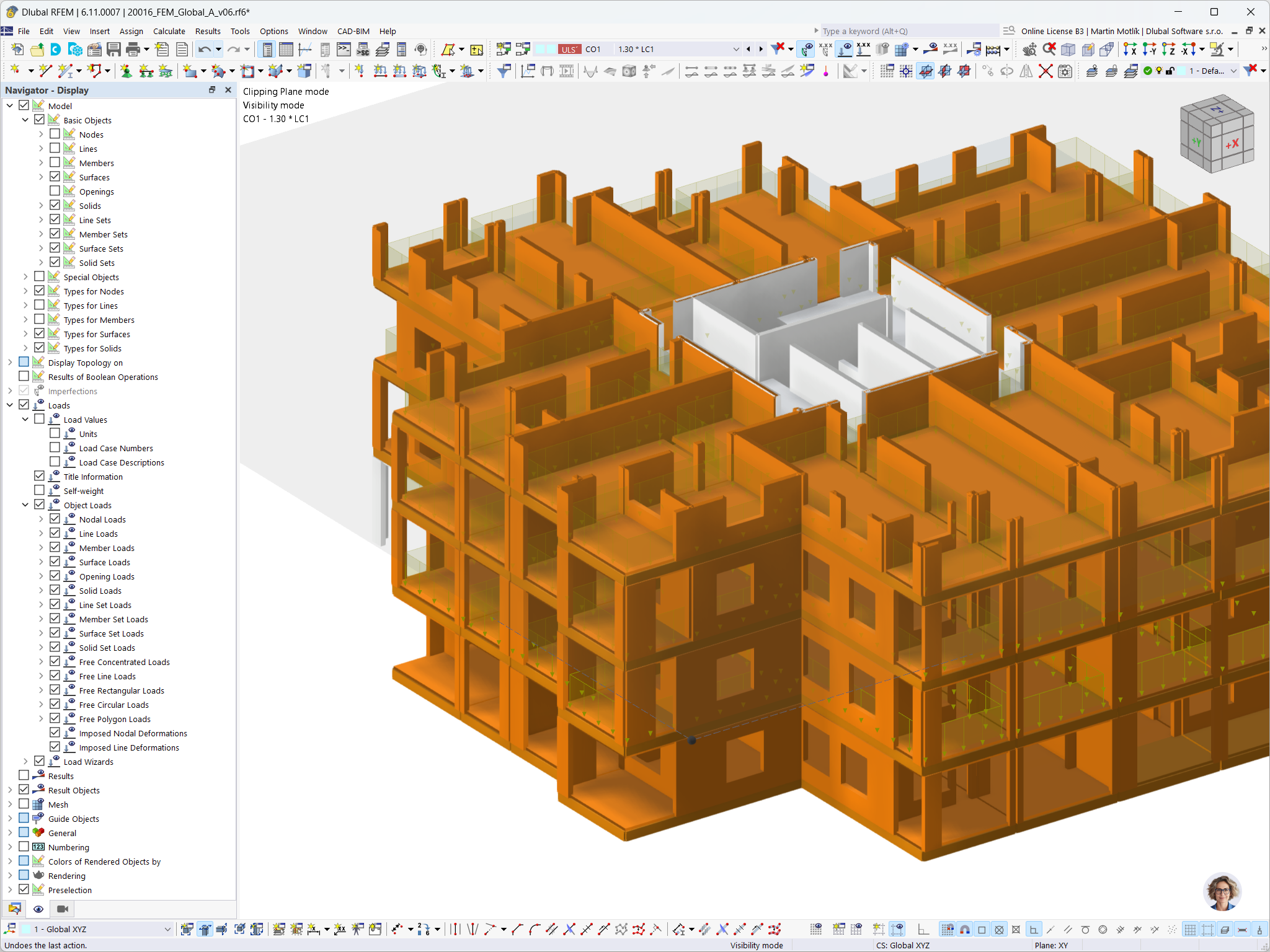 Heimdalsporten 建筑在 RFEM 6 中的 3D 模型，显示水平截面。