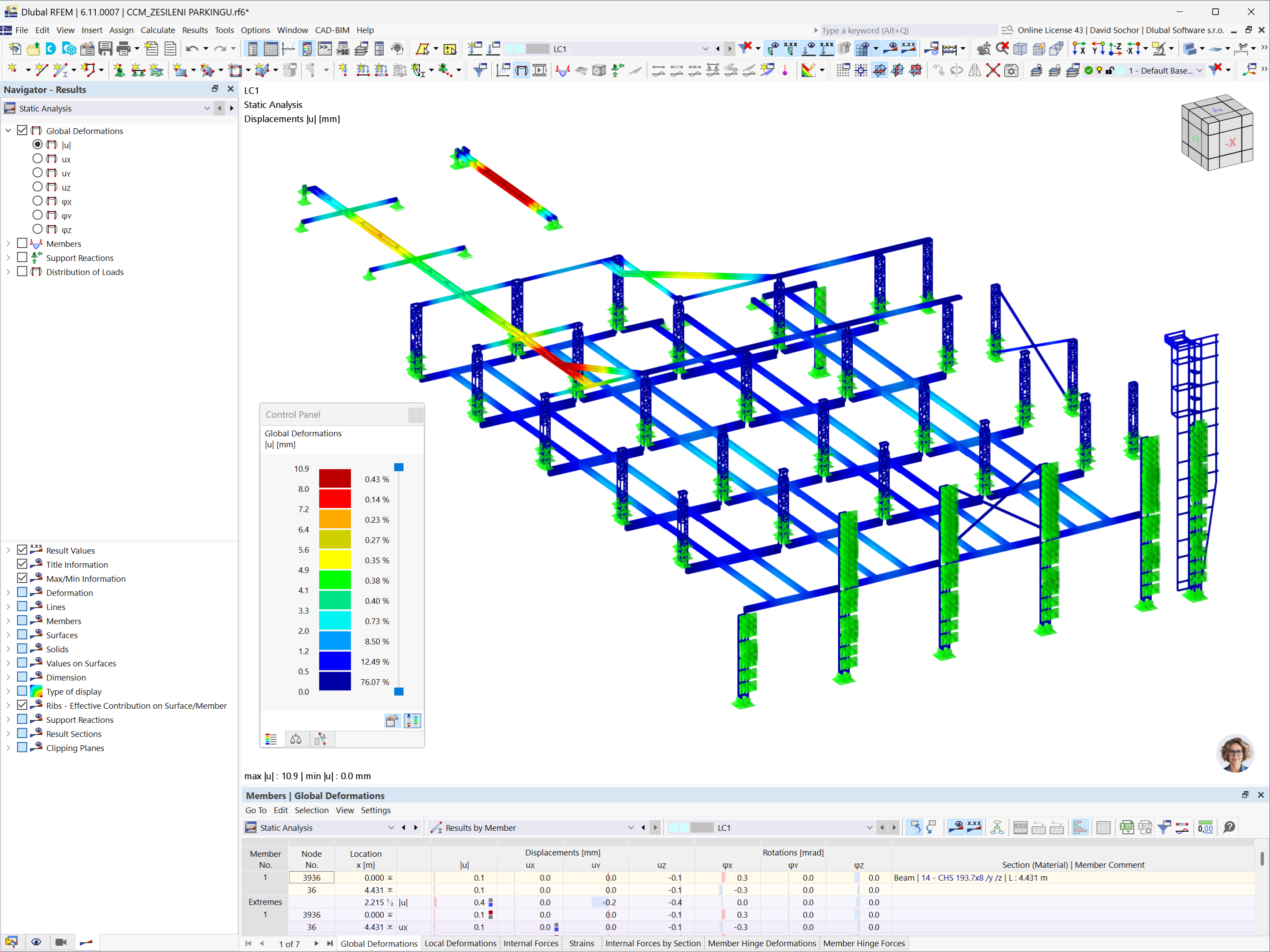 使用 RFEM 6 对布拉格 Westfield Černý Most 停车场的钢筋混凝土结构进行稳定性分析。