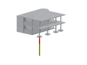 现代城市环境中的钢筋混凝土建筑，线条简洁，配有大型窗户。