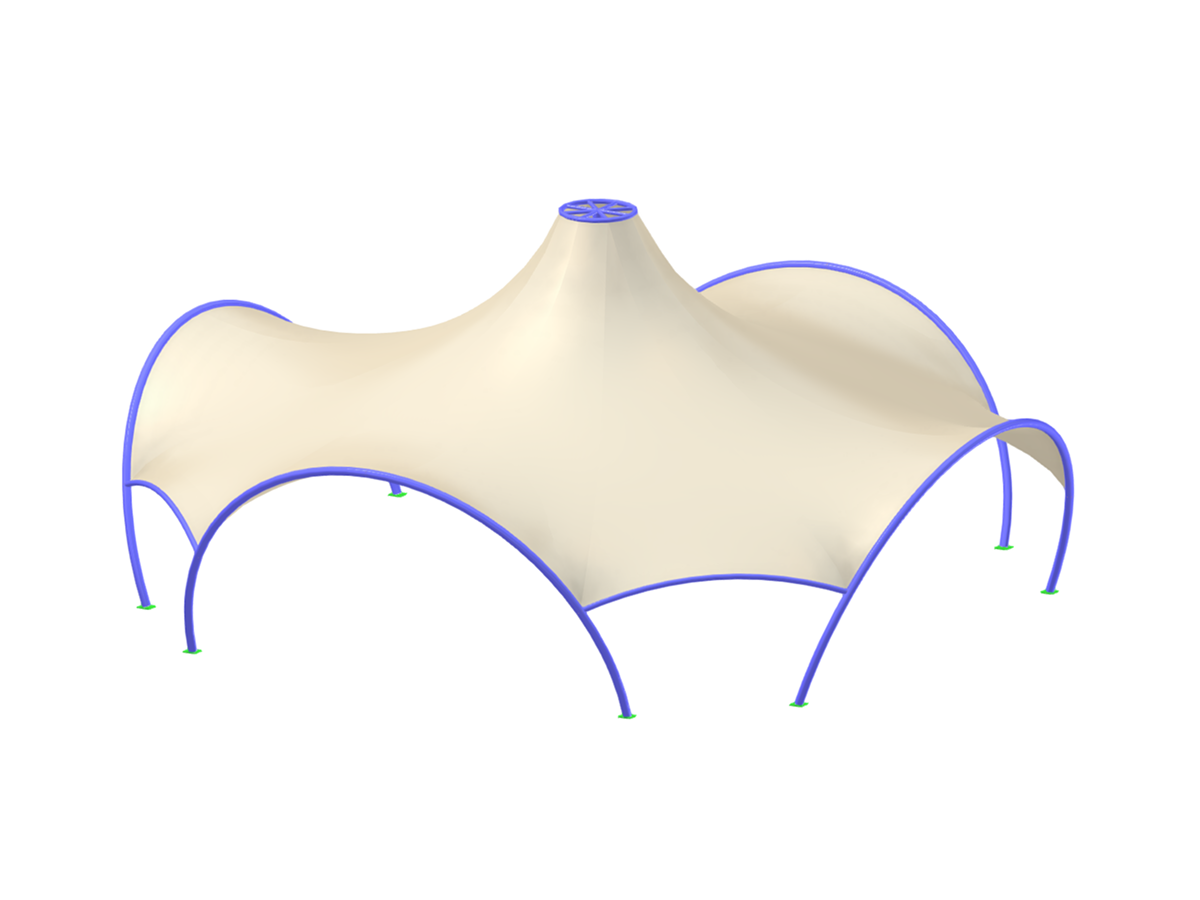 钢架上的织物膜结构，使用 RFEM 6 中的找形模块
