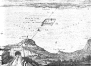 Thomé de Gamond 1856 年英吉利海峡隧道项目的蓝图，展示了瓦恩沙洲的港口和通风设施。